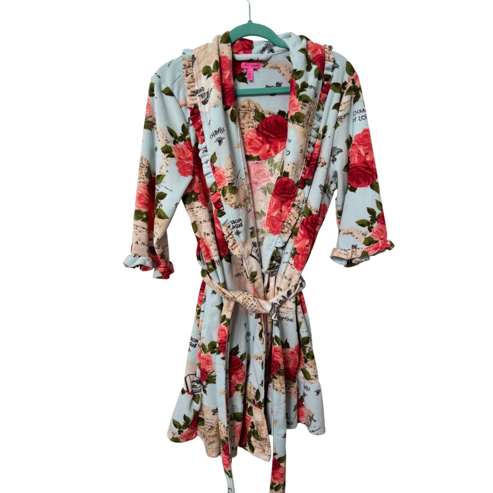 Betsey Johnson Blue Vegas Wedding Honeymoon Floral Robe Aqua Travel Destination